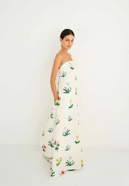 Oroton Poppy Print Gown Cream Size 6 - Image 7