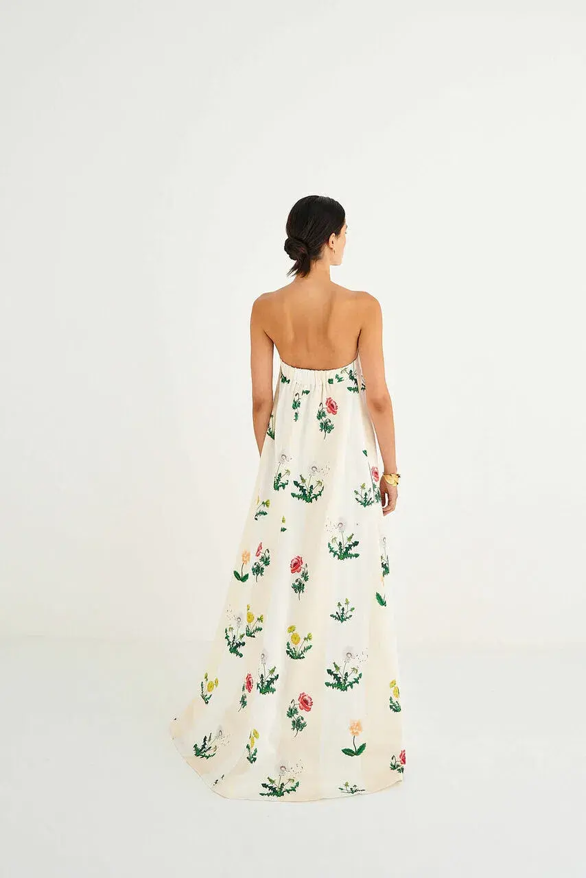 Oroton Poppy Print Gown Cream Size 6 - Image 2