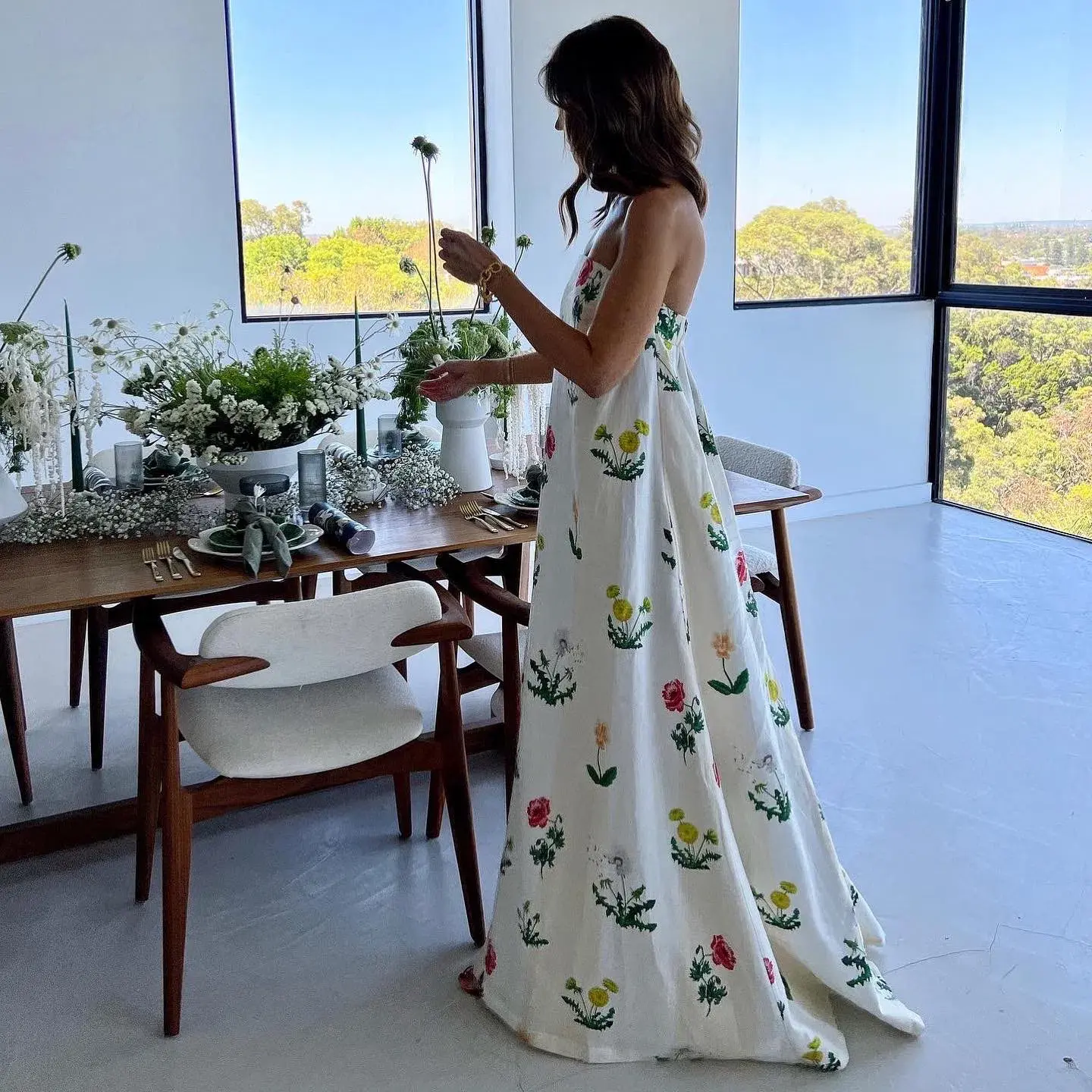 Oroton Poppy Print Gown Cream Size 6 - Image 3