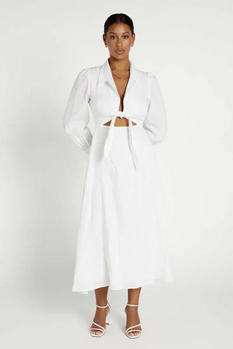 Dissh Sia Linen Collar Midi Dress White Size 10 - Image 1