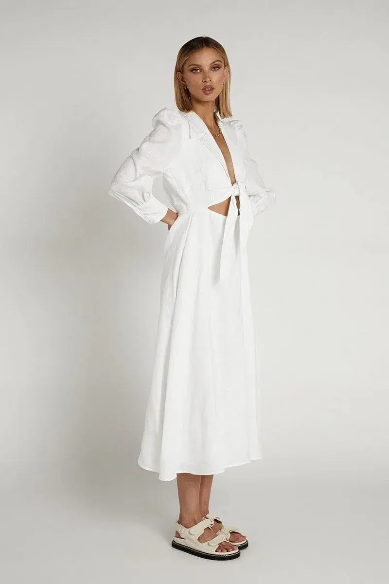 Dissh Sia Linen Collar Midi Dress White Size 10 - Image 5