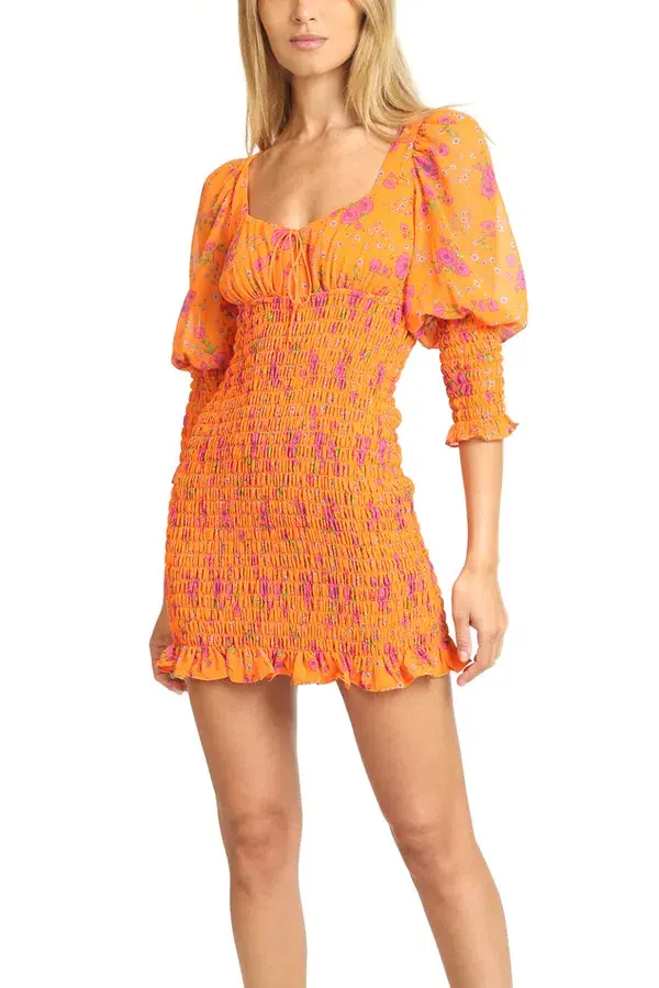 For Love & Lemons Peony Mini Dress Orange Size 6 - Image 3