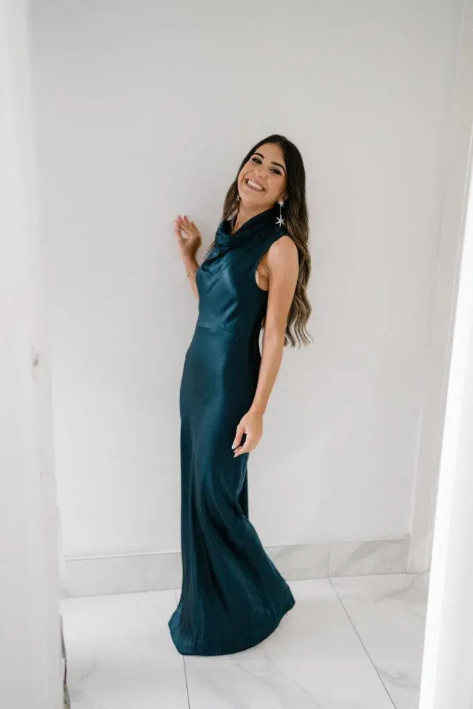 Navy Blue Satin floor length maxi Dress - Size 0 (Veronica Beard, Kura Satin Dress) - Image 3