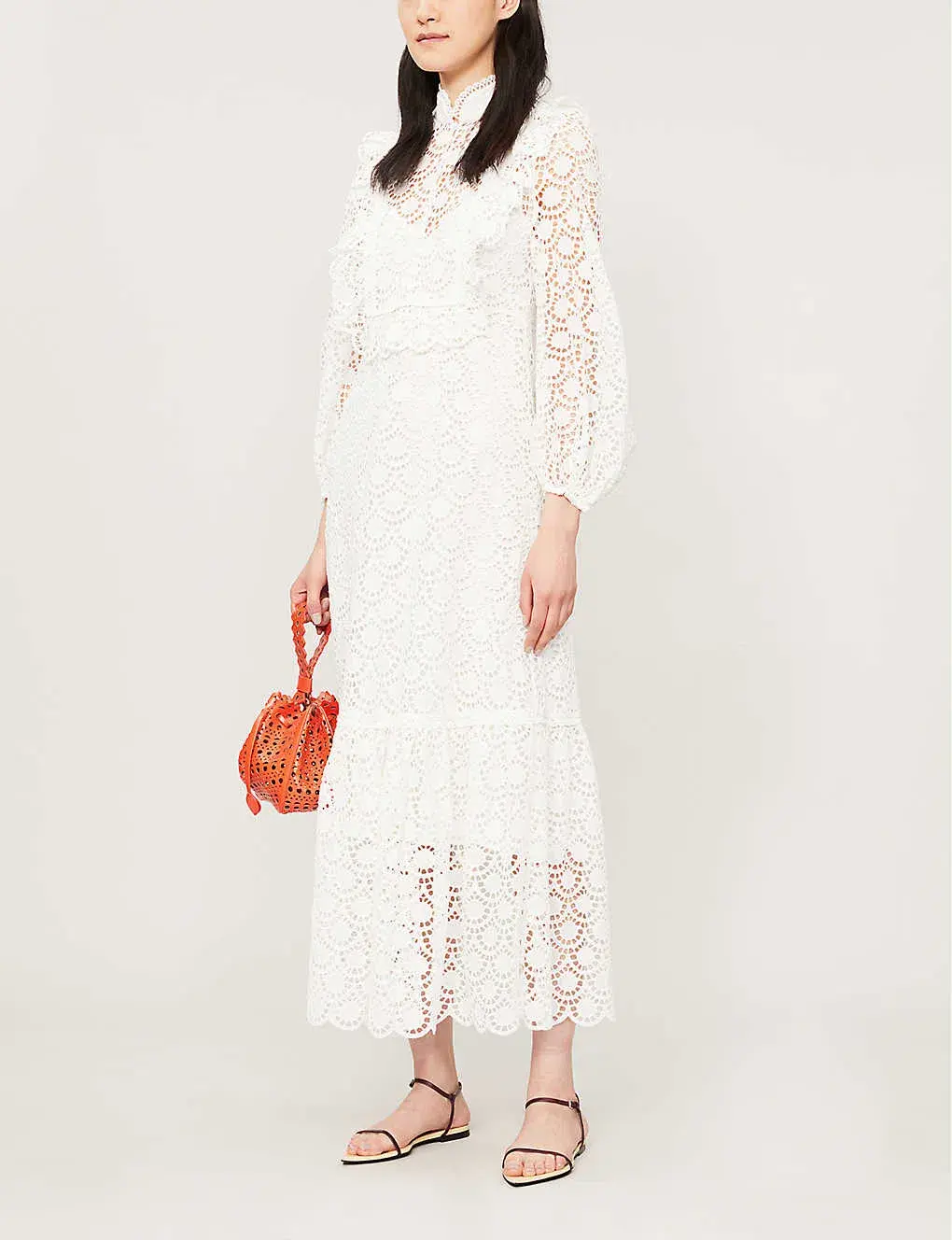 Zimmermann Goldie Scalloped-trim Lace Midi Dress White Size 0 (AU 8) - Image 2
