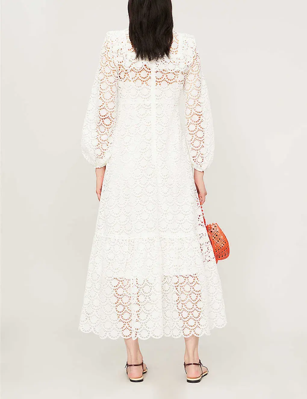 Zimmermann Goldie Scalloped-trim Lace Midi Dress White Size 0 (AU 8) - Image 3