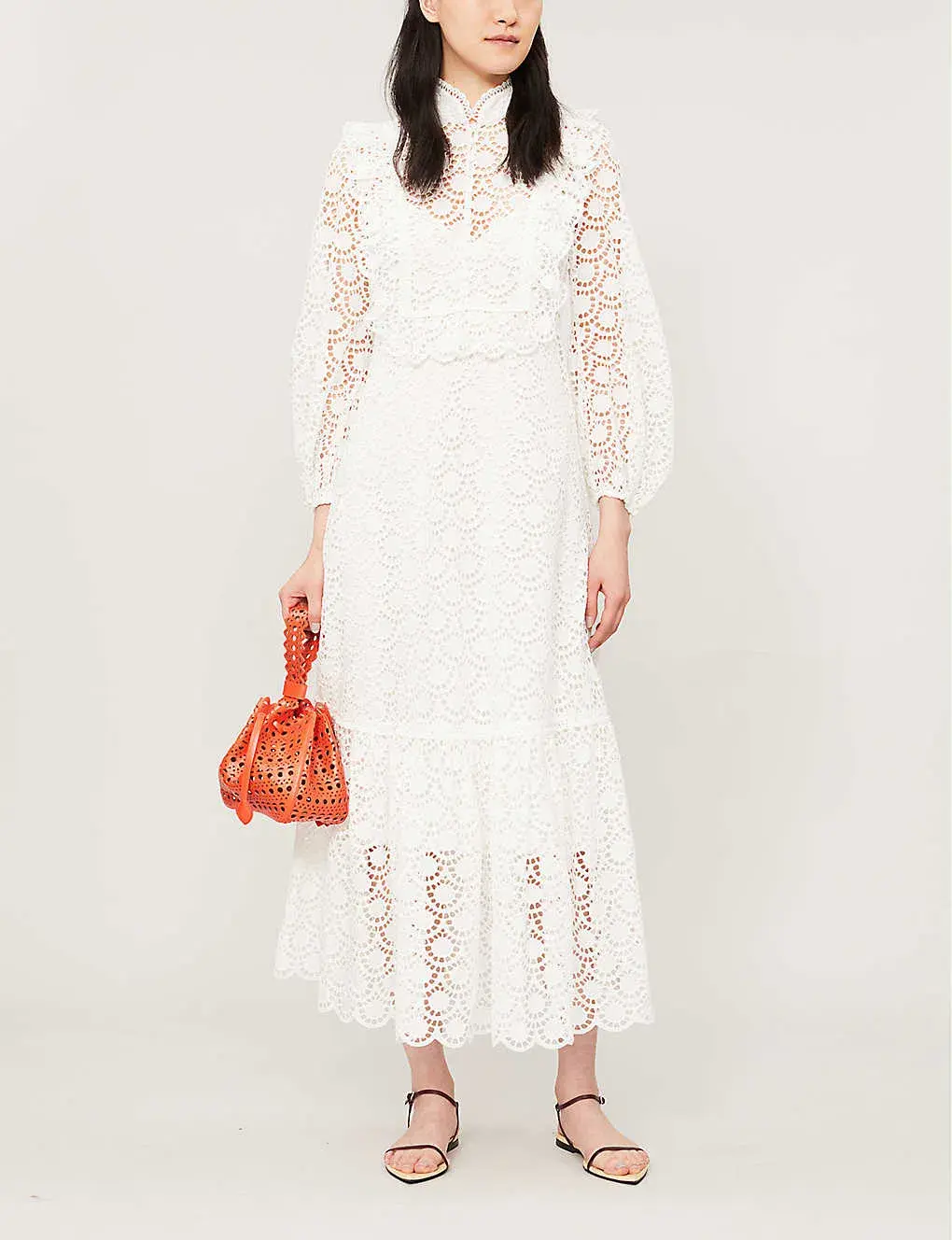 Zimmermann Goldie Scalloped-trim Lace Midi Dress White Size 0 (AU 8) - Image 1