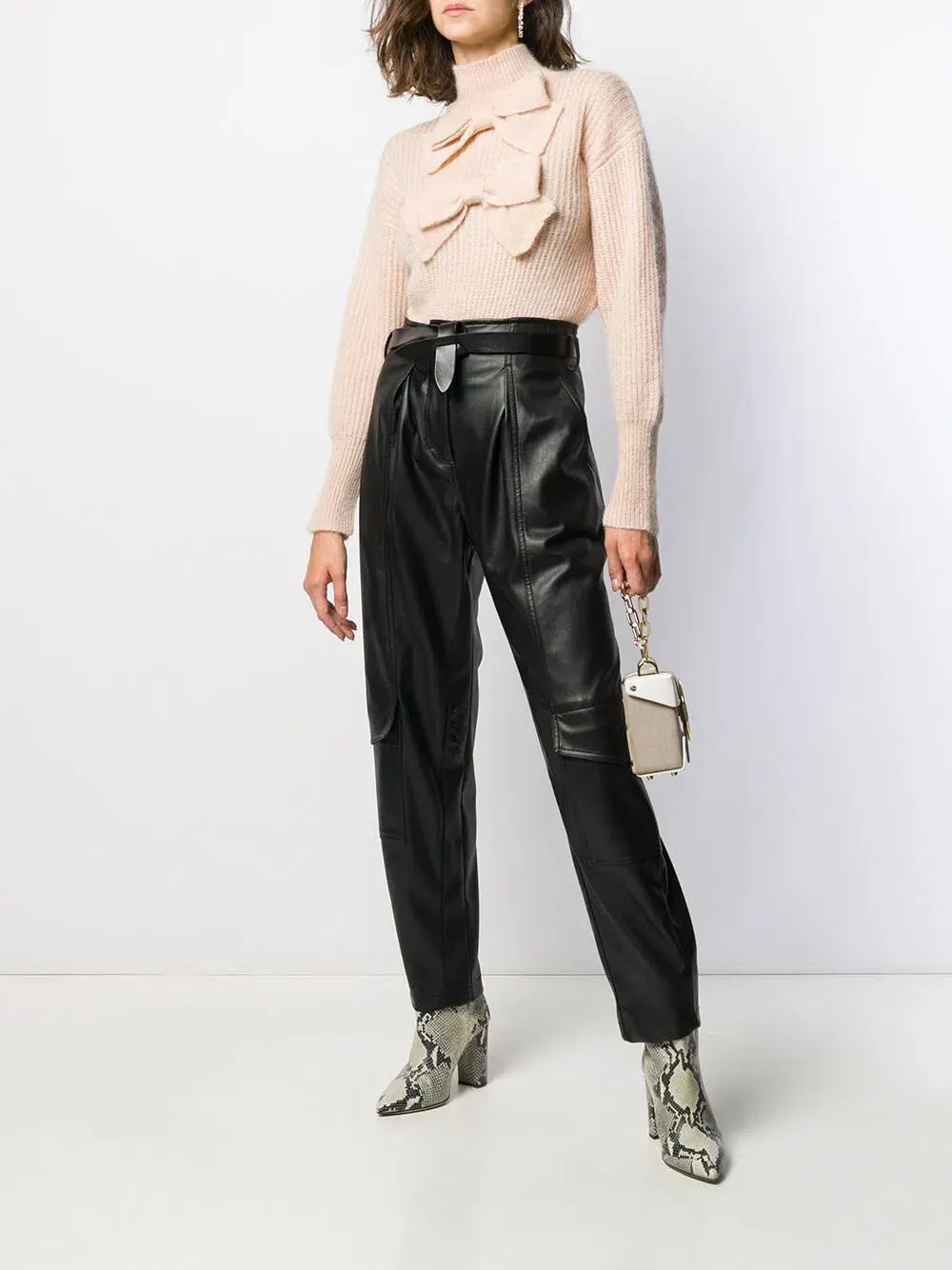 Zimmermann Bow Embellished Ribbed Mohair Blend Turtleneck Sweater Blush Size 0 / AU 8 - Image 1