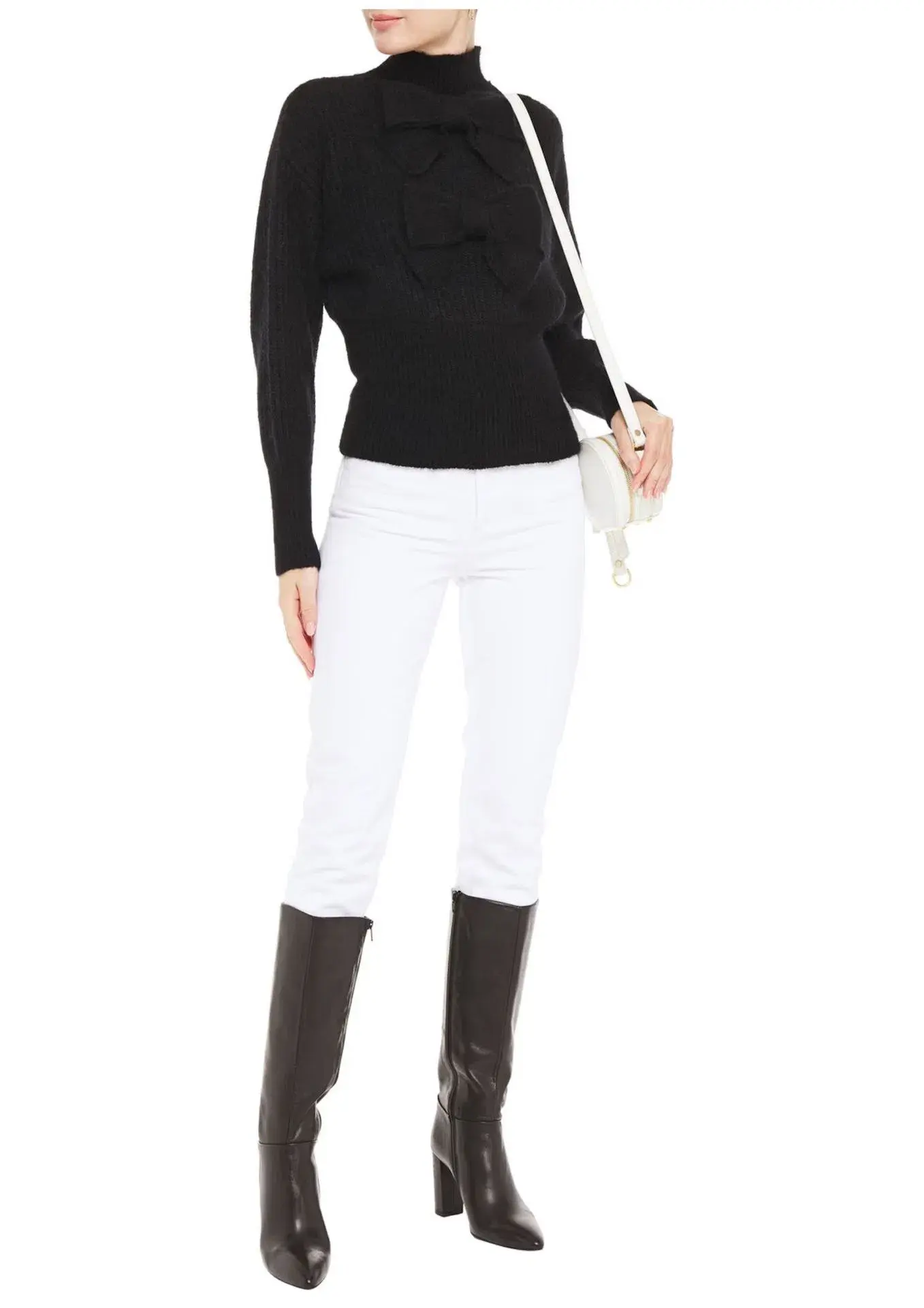 Zimmermann Bow Embellished Ribbed Mohair Blend Turtleneck Sweater Black Size 0 / AU 8 - Image 1