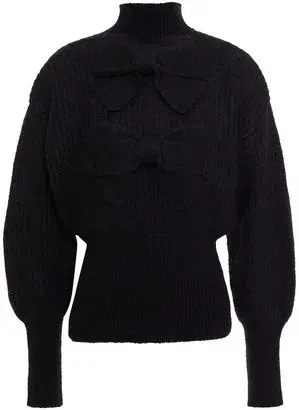 Zimmermann Bow Embellished Ribbed Mohair Blend Turtleneck Sweater Black Size 0 / AU 8 - Image 2