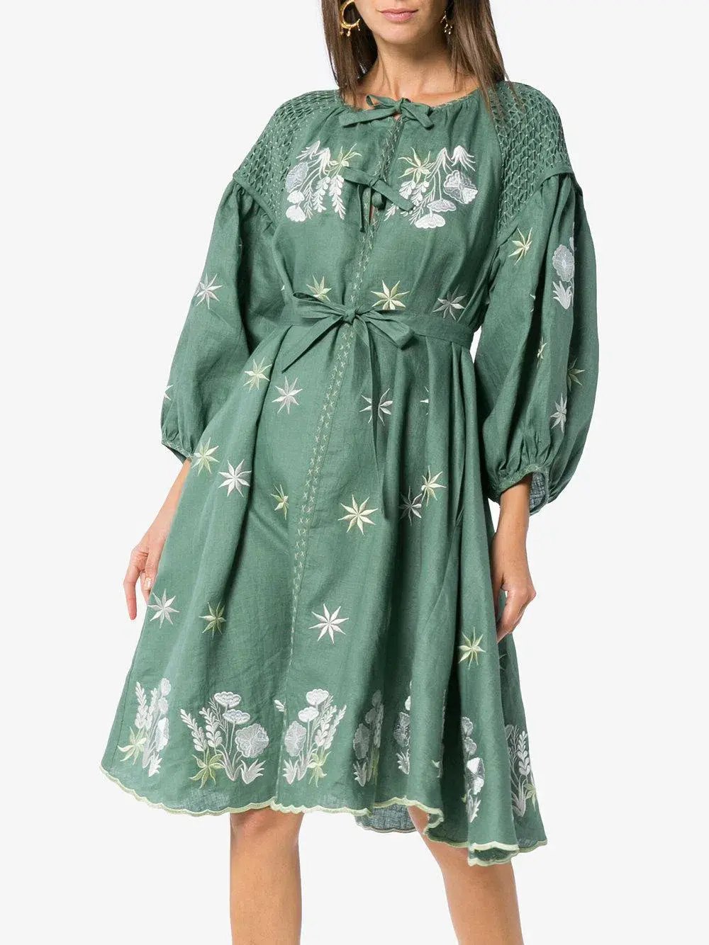 Innika Choo Hugh Jesmock Green Midi Smock Dress One Size - Image 1