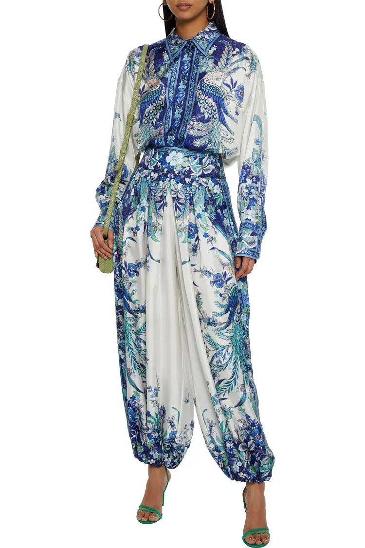 Zimmermann Glassy Pleated Silk Twill Harem Pants Print Size 3 / AU 14 - Image 1