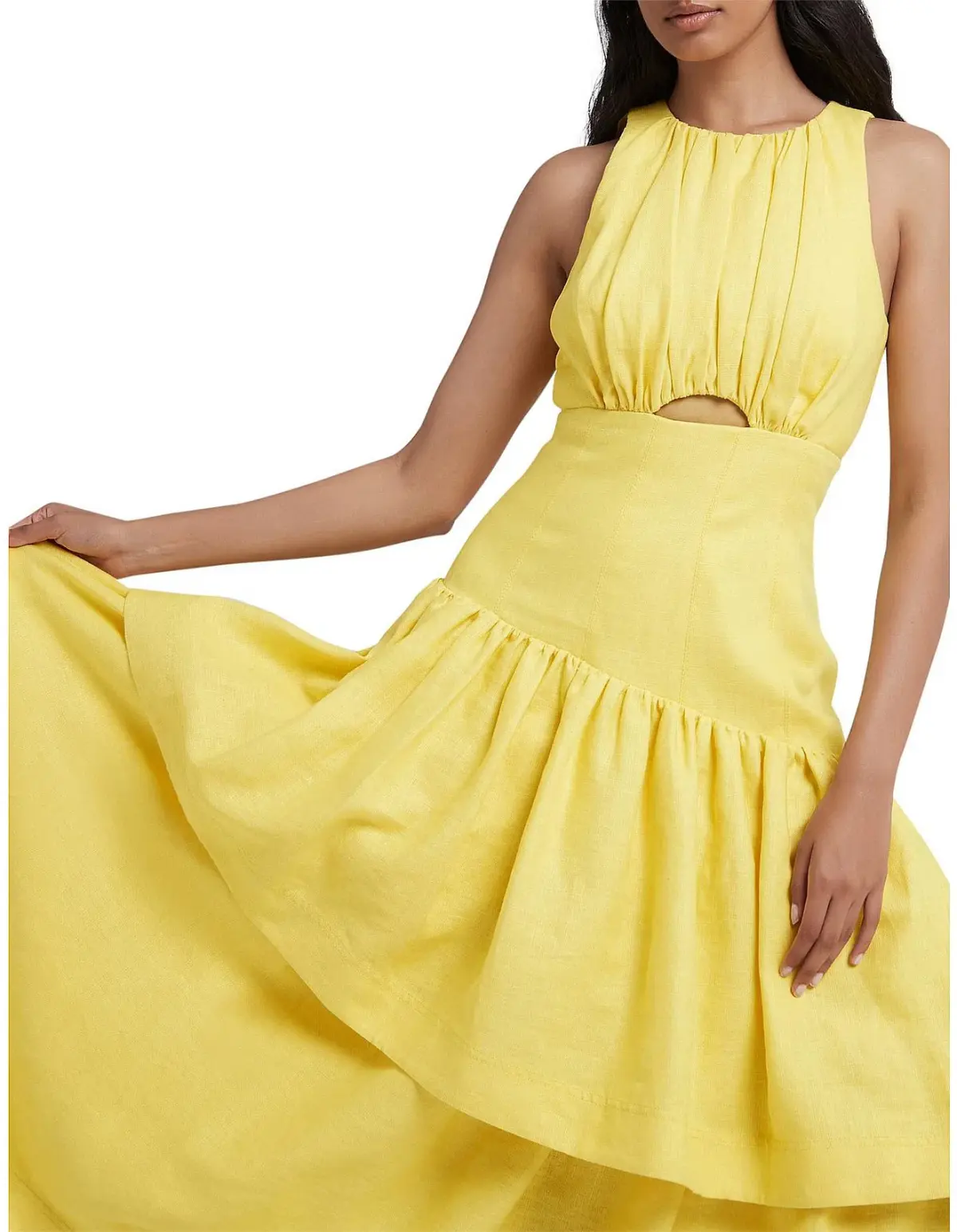 Aje Caliente Tiered Cut Out Midi Dress Yellow Size 10 - Image 4