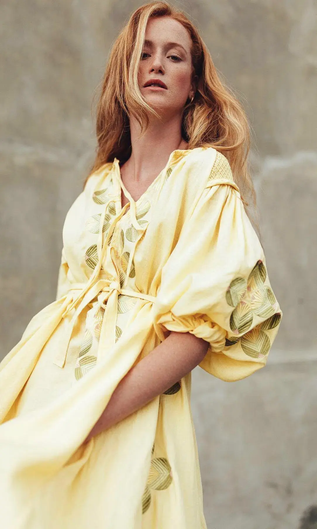 Innika Choo Sir Kulksware Yellow Linen Smock Midi Dress Print One Size - Image 2