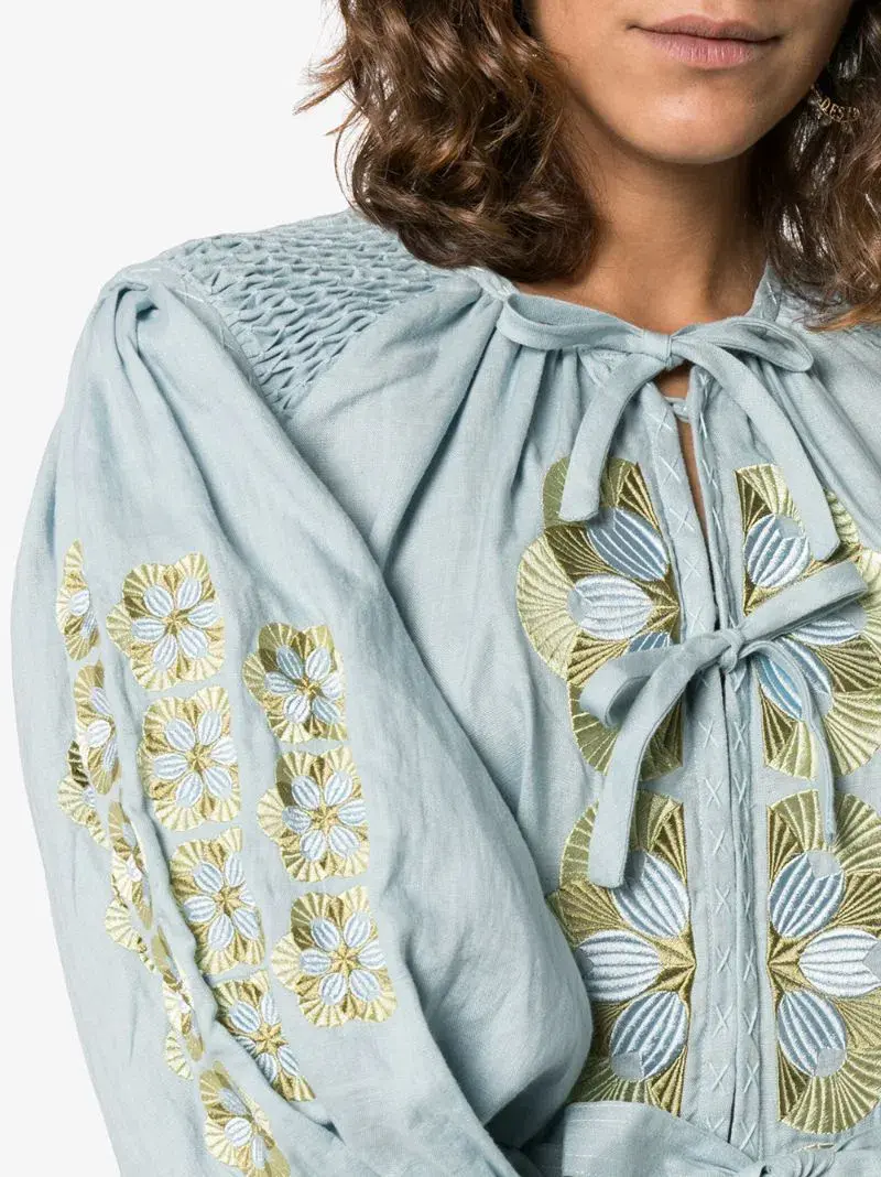 Innika Choo Sir Kulksware Blue Midi Smock Print Dress One Size  - Image 5