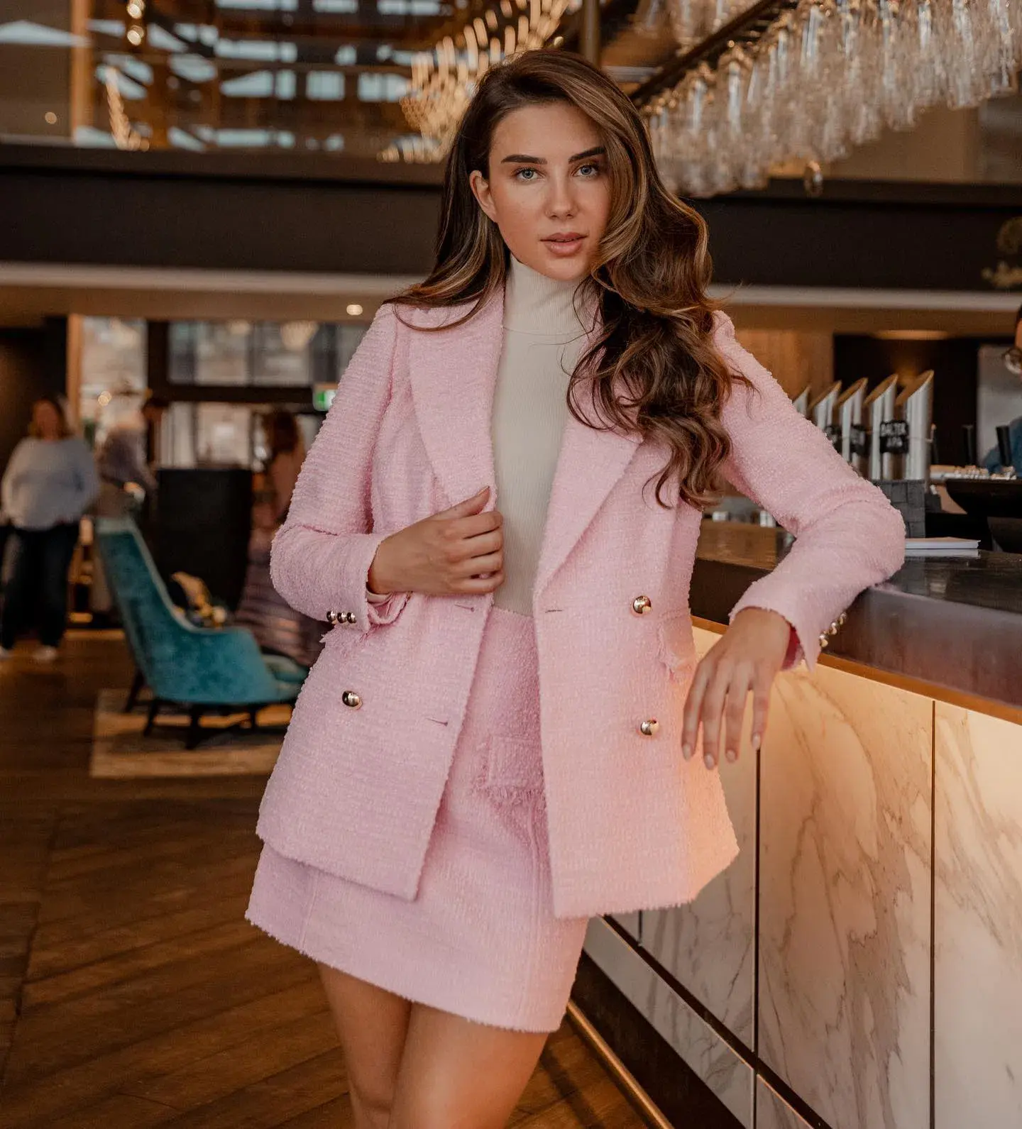 Sheike Cupid Tweed Blazer and Skirt Set Pink Size 6 - Image 4