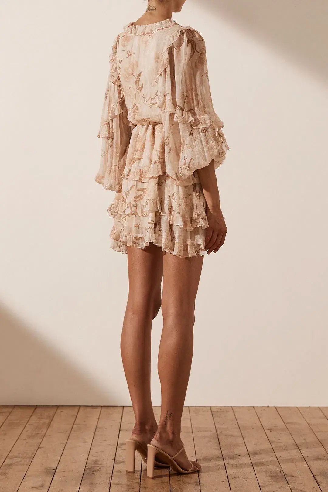 Shona Joy Nina Balloon Sleeve Frill Mini Dress Print Size 12 - Image 3
