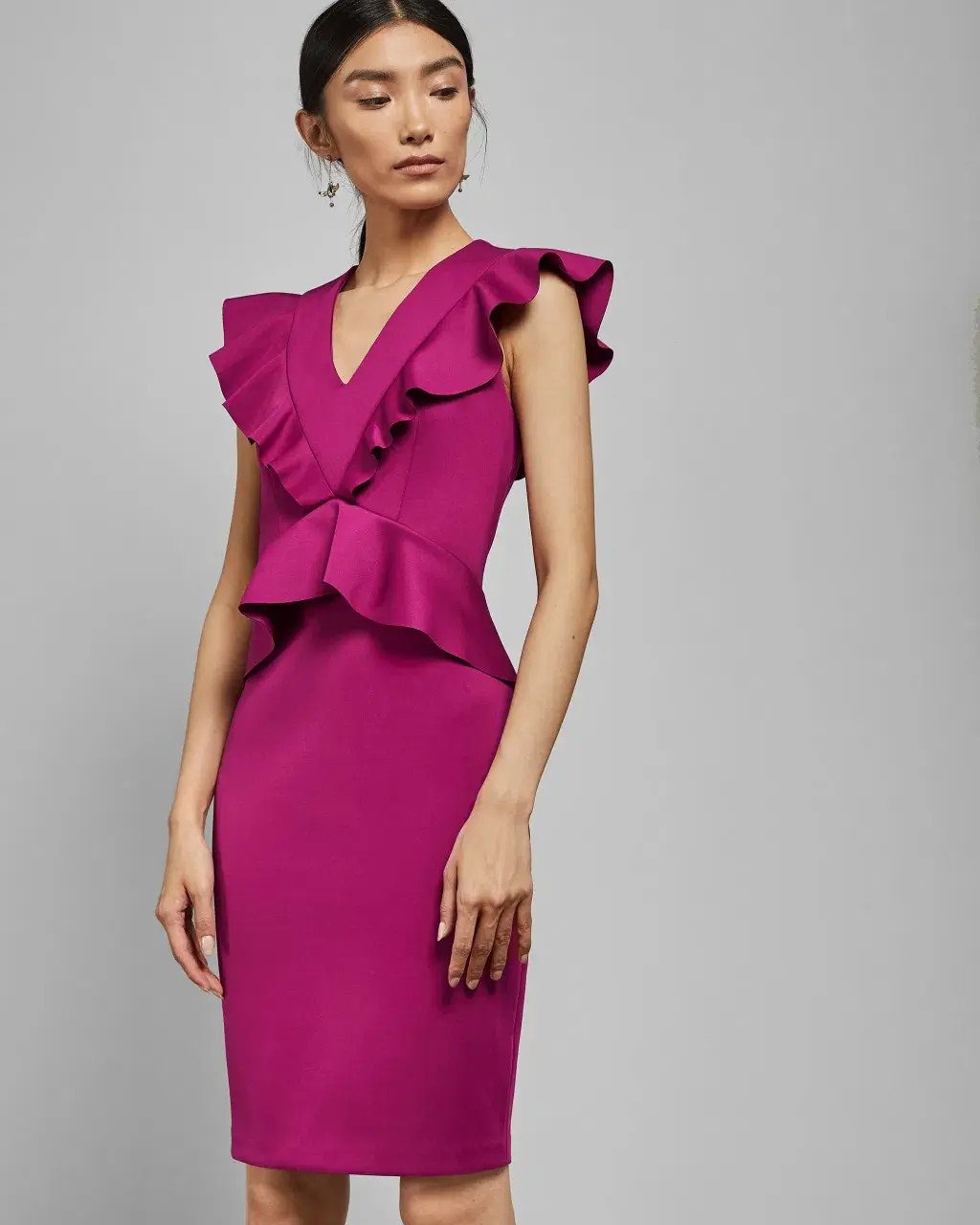 Ted Baker Alair Ruffle Peplum Bodycon Dress in Hot Pink Size 6 - Image 2