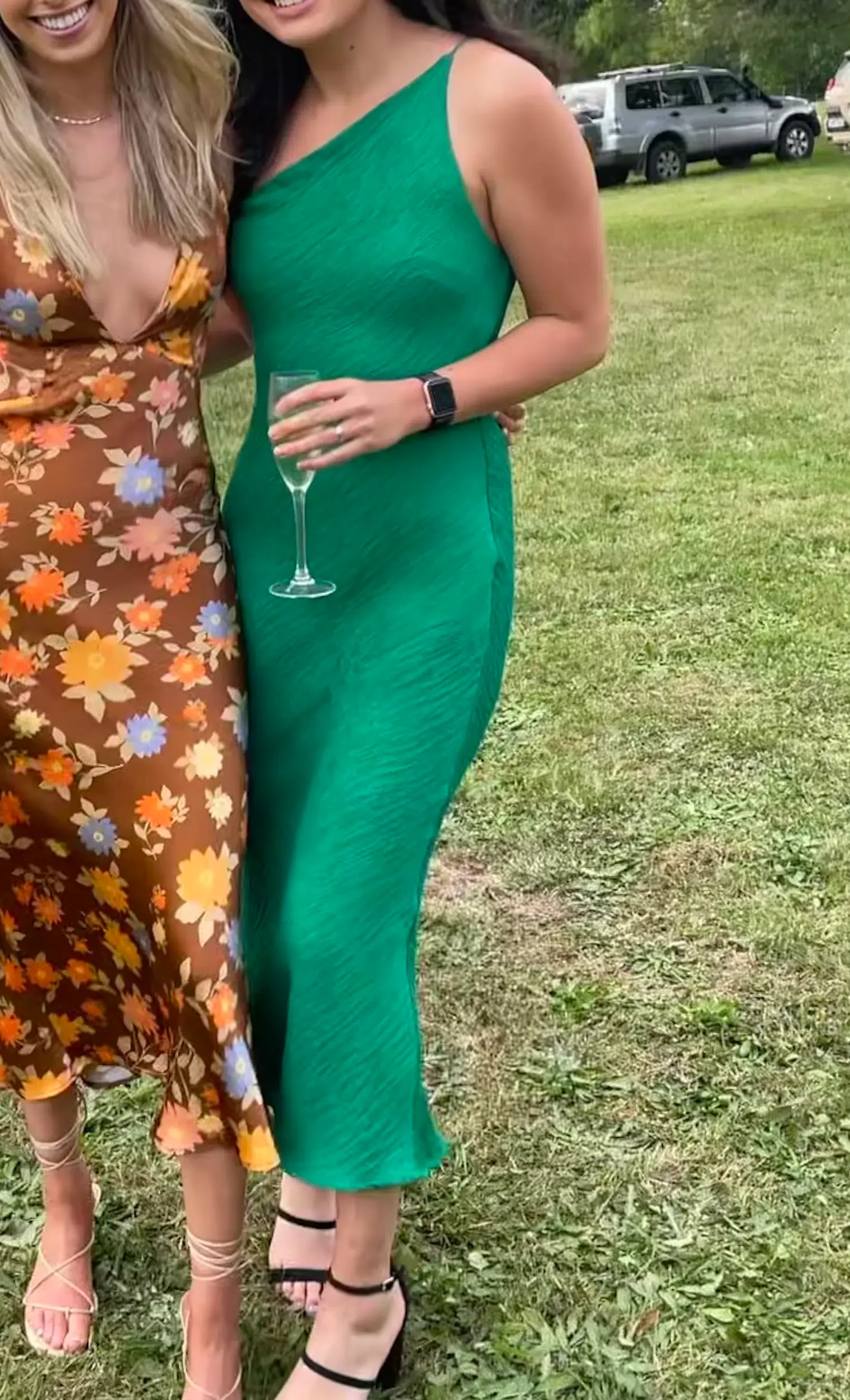 By Johnny Asymmetric Crimp Bias Midi Dress Green Size 12 - Image 5