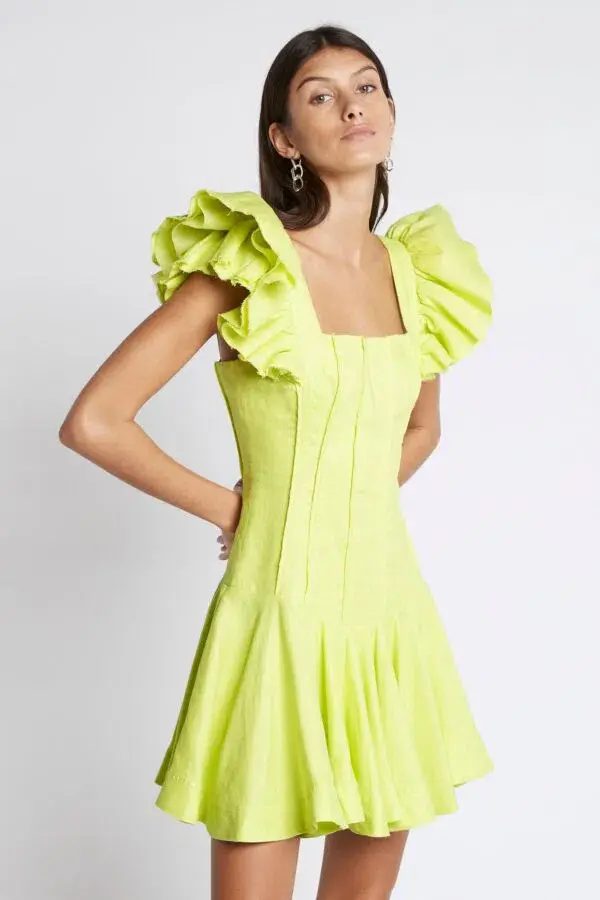 Aje Breathless Frill Sleeve Mini Dress Green Size 8 - Image 5