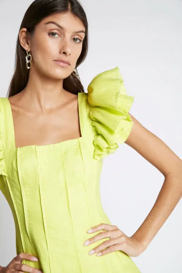 Aje Breathless Frill Sleeve Mini Dress Green Size 8 - Image 4