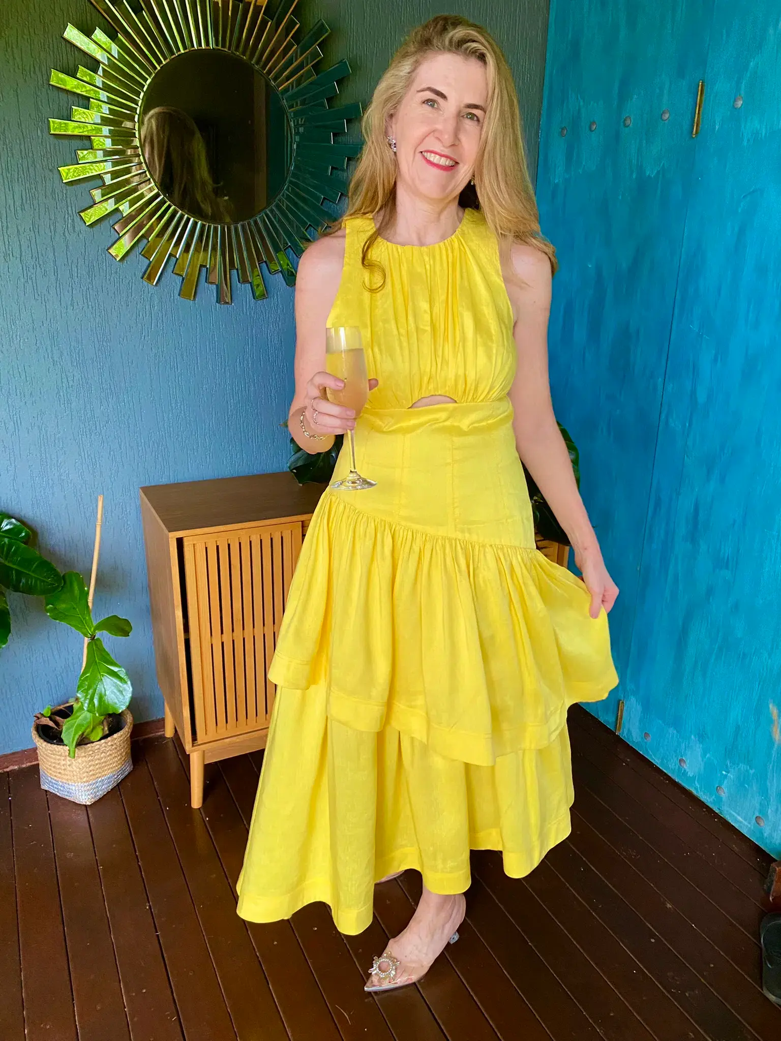 Aje Caliente Cutout Tiered Dress Daisy Yellow Size 12 - Image 1