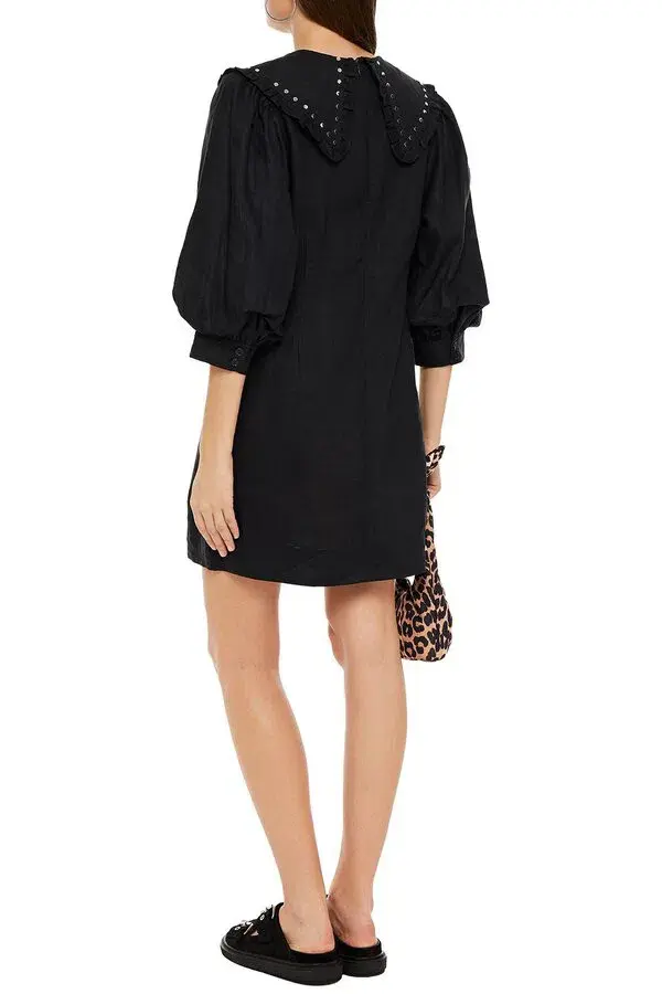 Ganni Studded Linen Mini Dress Black Size 8 - Image 2