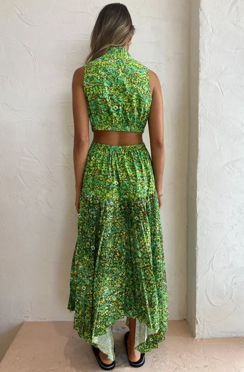 Alemais Phyllis Twist Front Pleat Dress in Acid Green Size 8 - Image 3