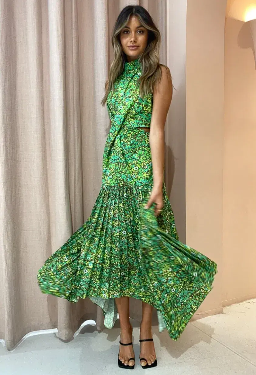 Alemais Phyllis Twist Front Pleat Dress Acid Green Size 8 - Image 1