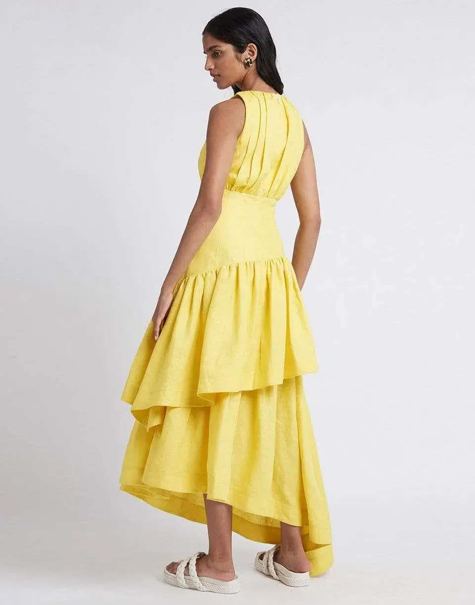 Aje Caliente Tiered Cut Out Midi Dress Yellow Size 14 - Image 3