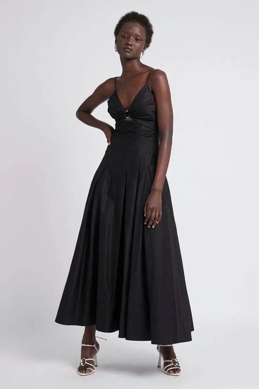 Aje Solstice Strappy Ring Midi Dress Black Size 6 for rent on The Volte - main image