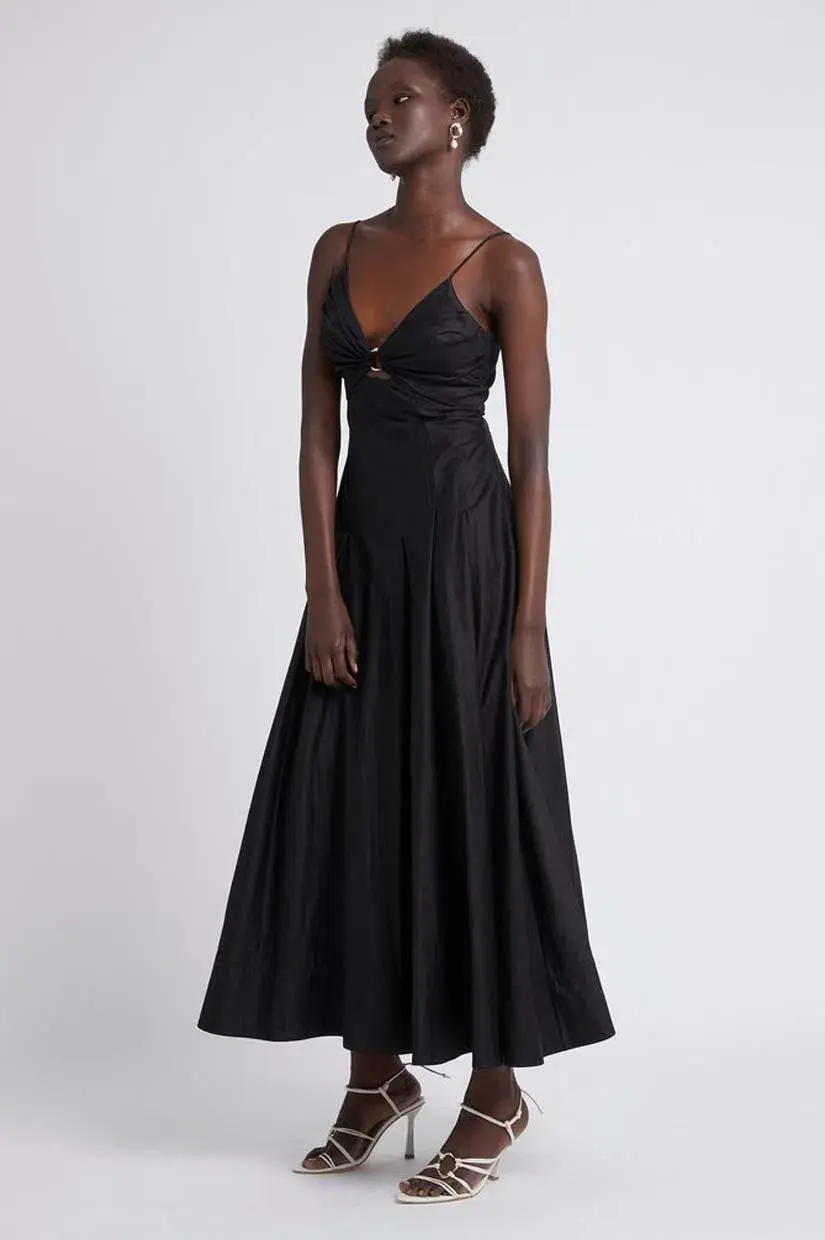 Aje Solstice Strappy Ring Midi Dress Black Size 6 for rent on The Volte - main image