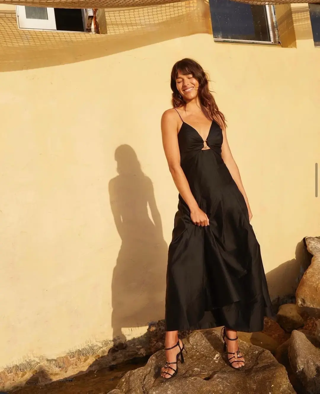 Aje Solstice Strappy Ring Midi Dress Black Size 6 for rent on The Volte - main image