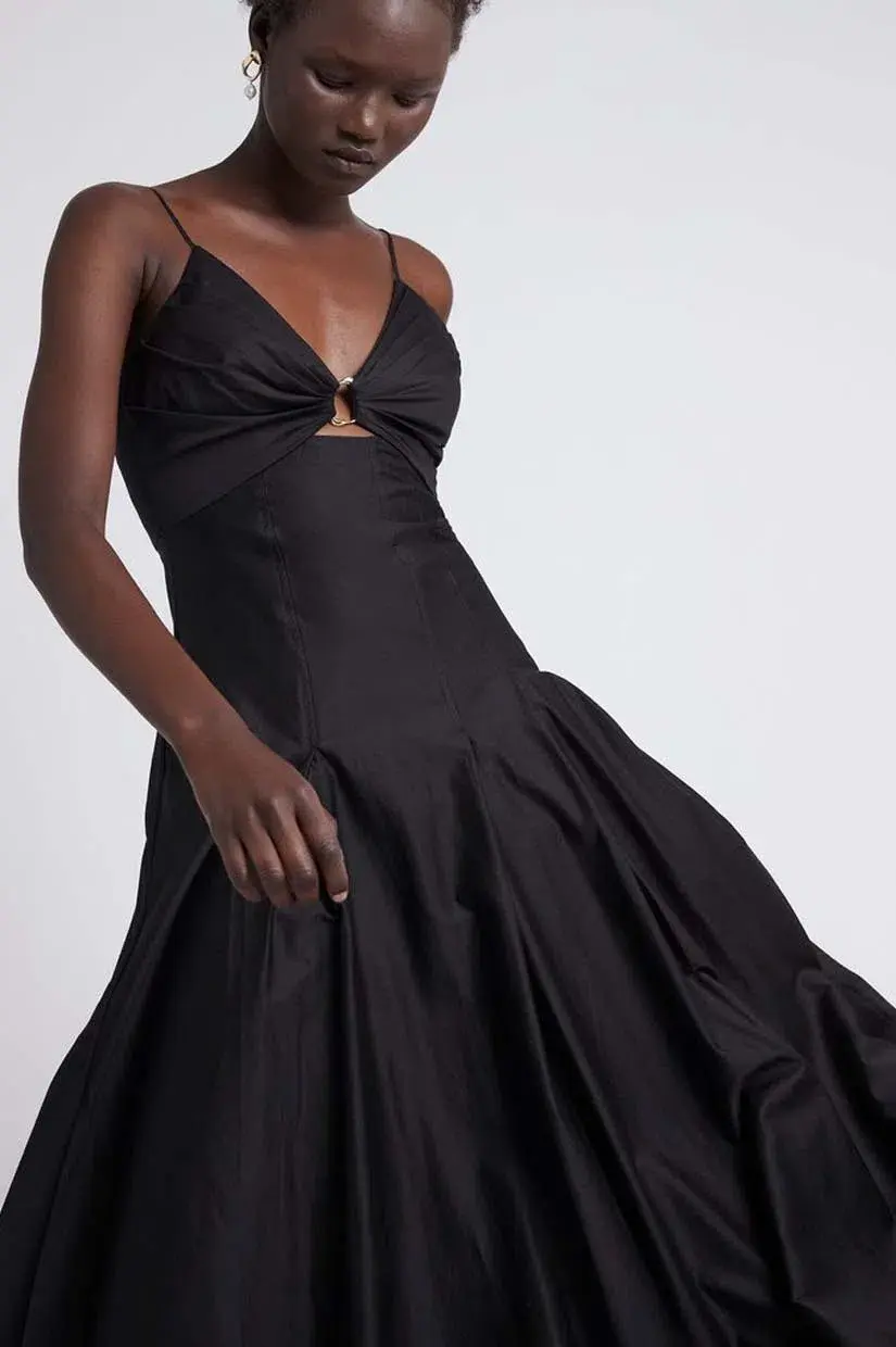 Aje Solstice Strappy Ring Midi Dress Black Size 6 for rent on The Volte - main image