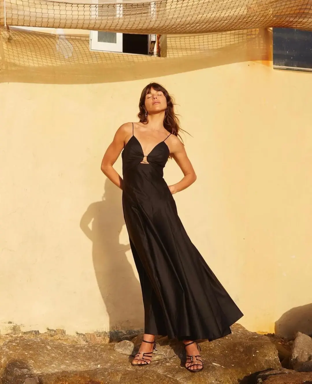Aje Solstice Strappy Ring Midi Dress Black Size 6 for rent on The Volte - main image