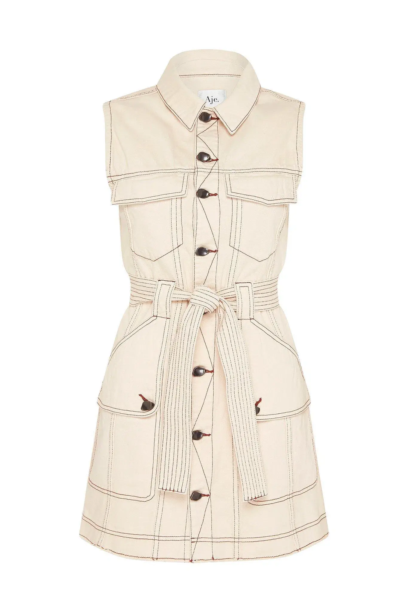 Aje Silvatica Mini Dress Beige Size 6 - Image 4