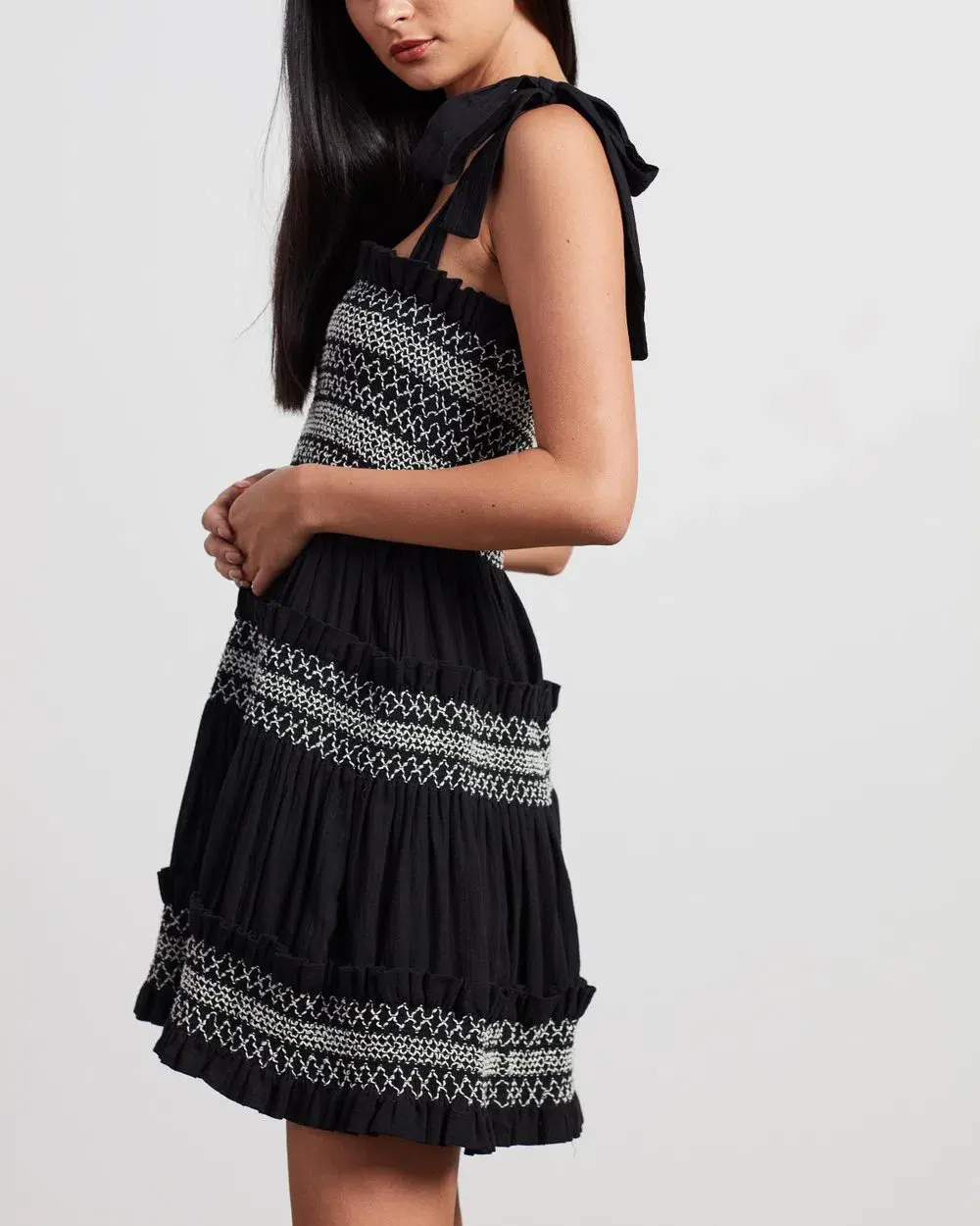 Shona Joy Leda Shirred Tiered Mini Dress Black Size 8 - Image 4