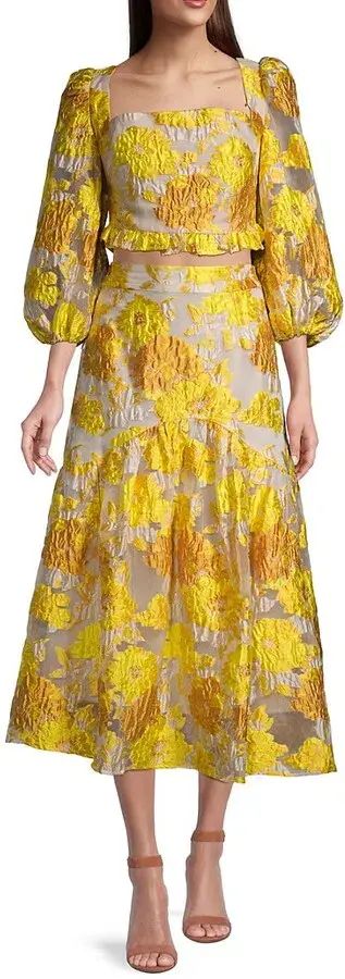Elliatt Prowess Cropped Ruffle Top and High Rise Skirt Set Yellow Size 10 - Image 4