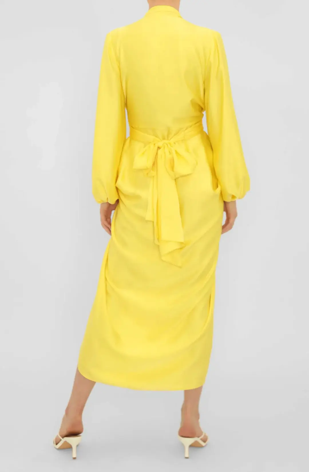 Carla Zampatti V-Neck Waterfall Dress Yellow Size 10 for rent on The Volte - main image
