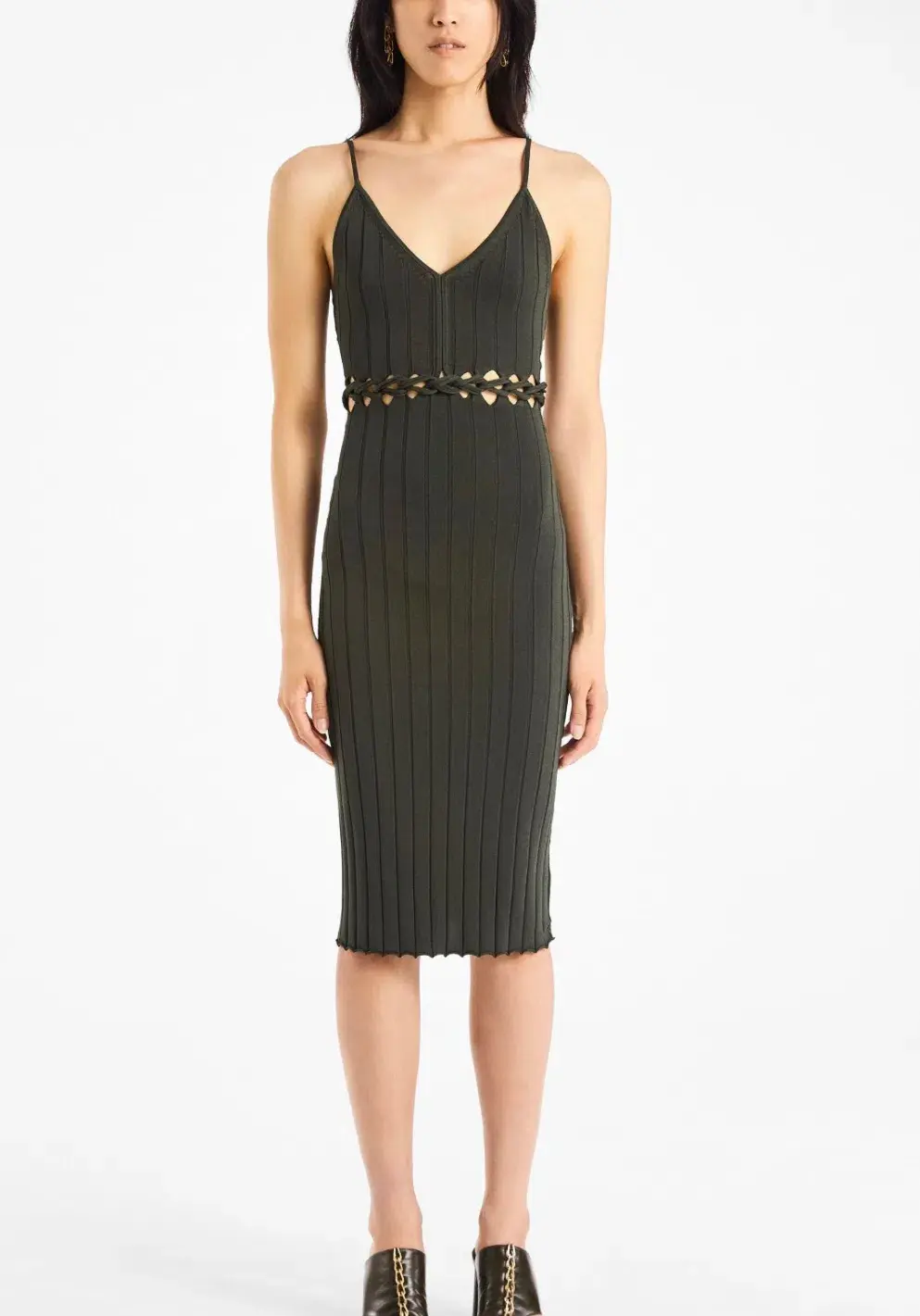 Dion Lee Braided Cami Dress Green Size 6 for rent on The Volte - main image