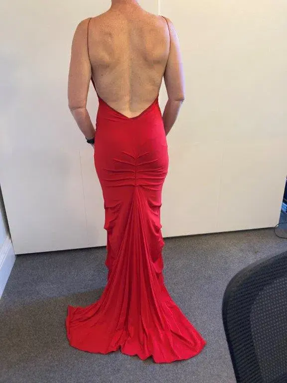 Wayne Cooper Stretch Satin Backless Gown Red Size 8 - Image 2