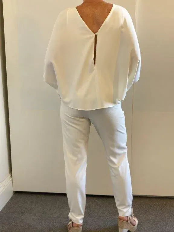 Halston Draped Crepe de Chine Jumpsuit White Size 8 - Image 5