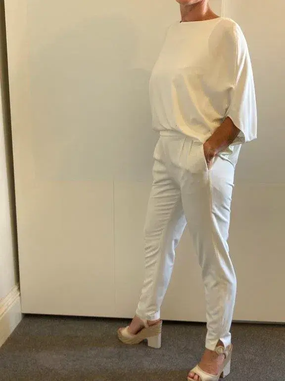 Halston Draped Crepe de Chine Jumpsuit White Size 8 - Image 6