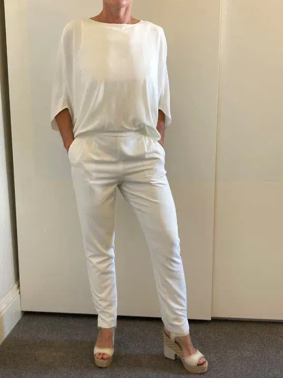 Halston Draped Crepe de Chine Jumpsuit White Size 8 - Image 3