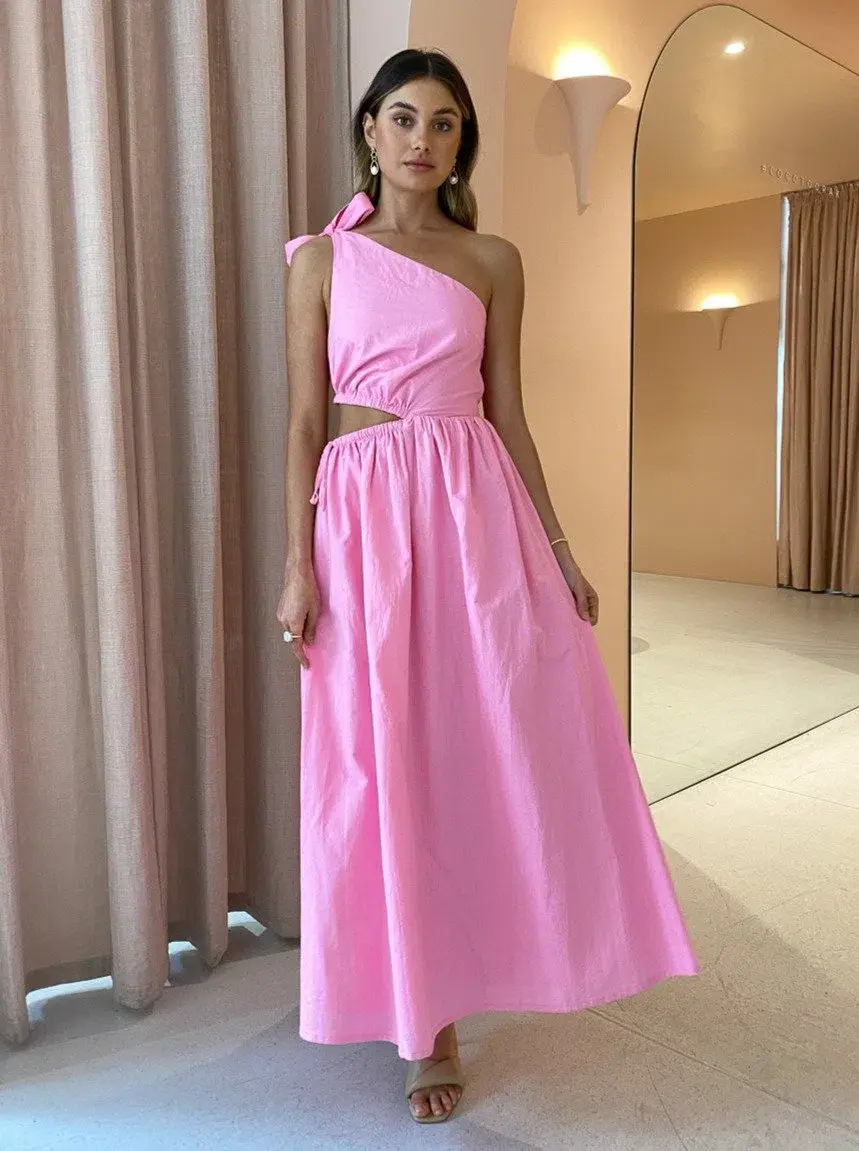 By Nicola Gabriella One Shoulder Midi Dress in Pink Grapefruit Size 6 - Image 1