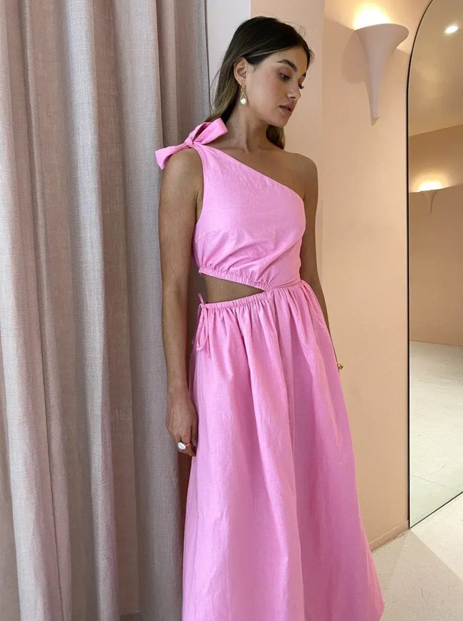 By Nicola Gabriella One Shoulder Midi Dress in Pink Grapefruit Size 6 - Image 4