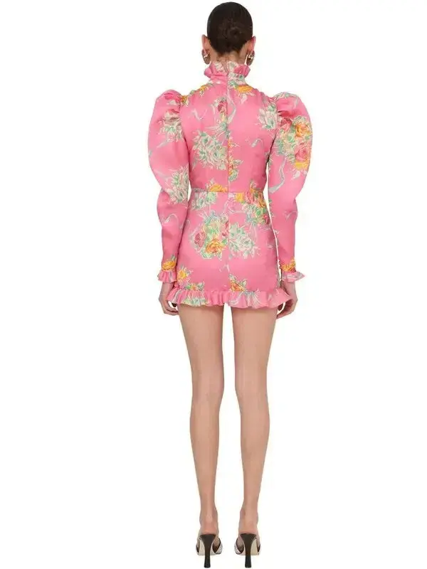 Alessandra Rich Pink Multi Printed Organza Mini Dress Print Size 8 for rent on The Volte - main image