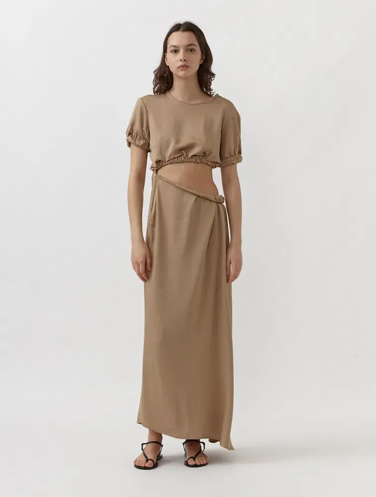 Christopher Esber Rolled Up Tee Dress in Tan Nude Size 8 - Image 1