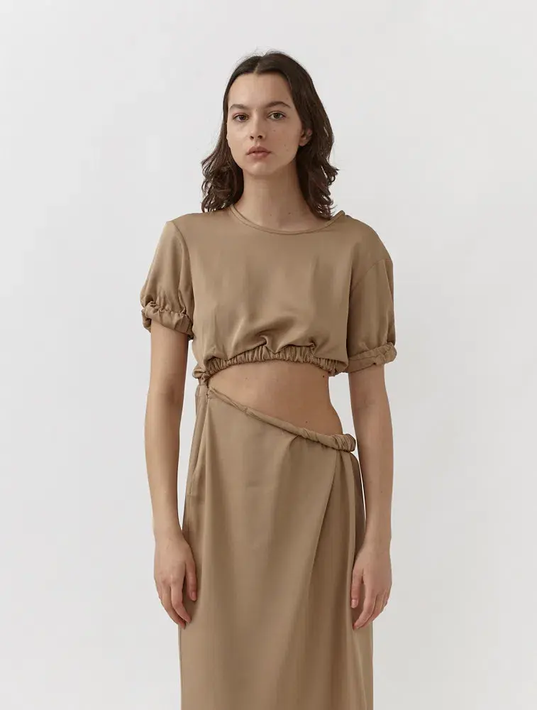Christopher Esber Rolled Up Tee Dress in Tan Nude Size 8 - Image 6