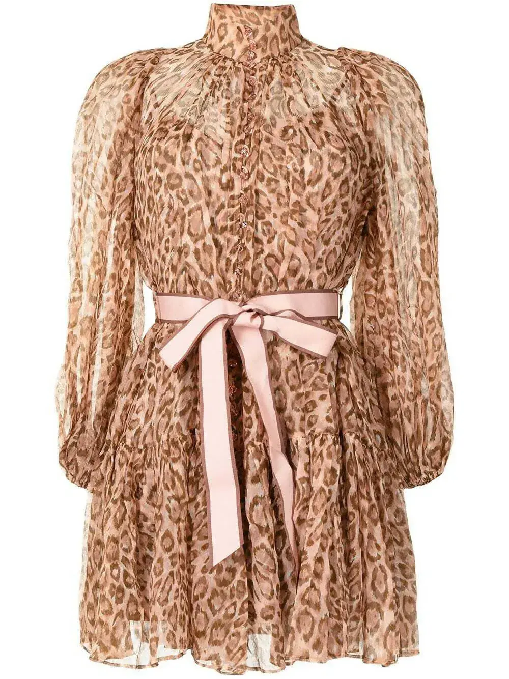 Zimmermann Tempo Bell Sleeve Mini Dress Pink Leopard Print Size 0 / AU 8 - Image 5