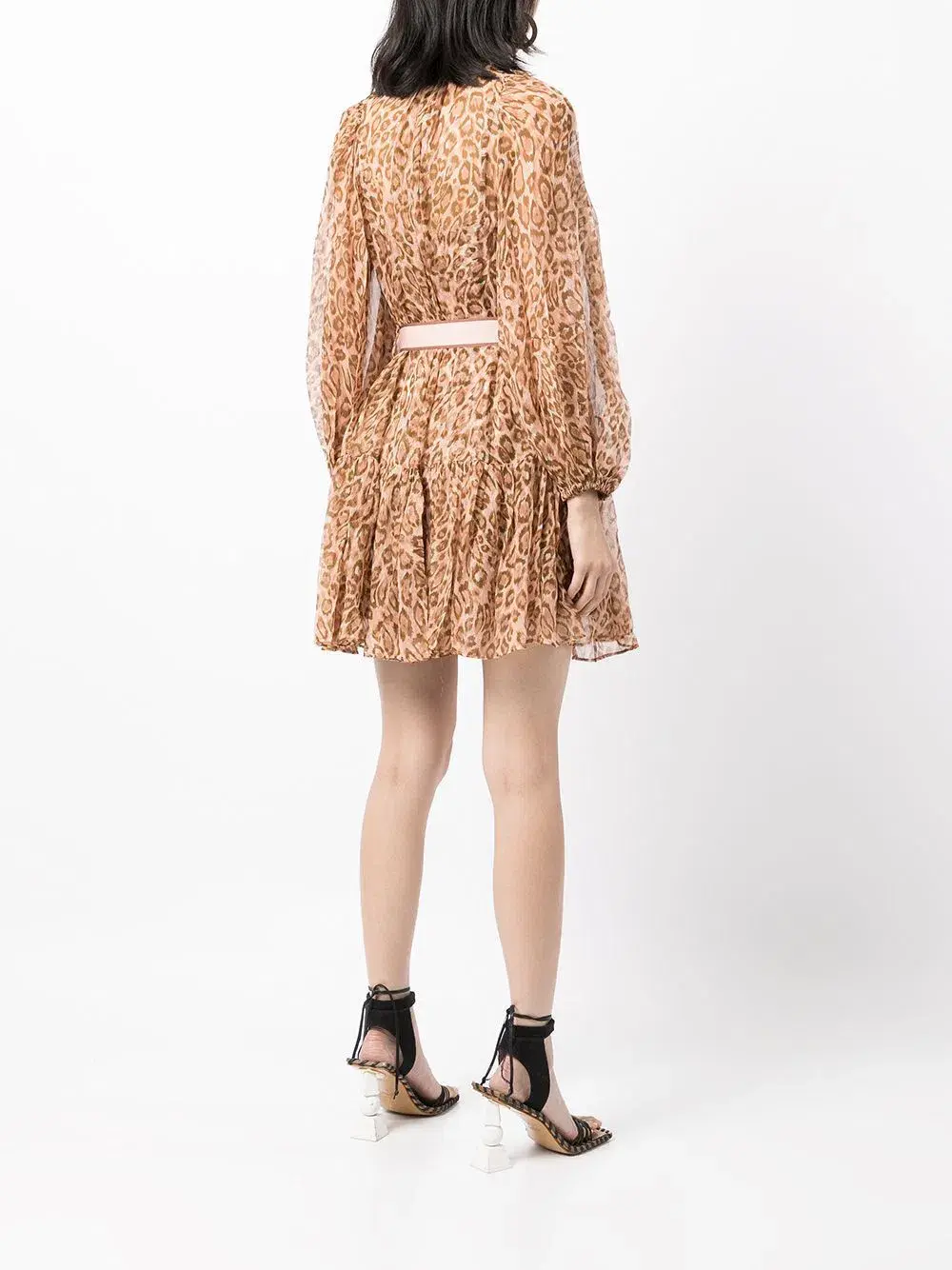 Zimmermann Tempo Bell Sleeve Mini Dress Pink Leopard Print Size 0 / AU 8 - Image 3